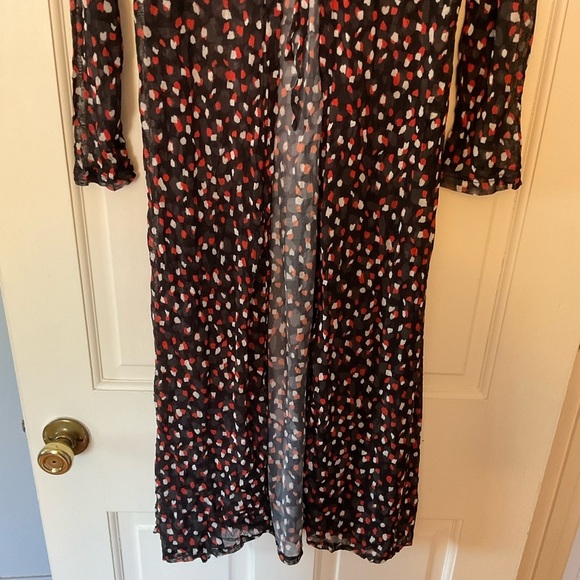 Lisa Bayne Kimono Duster Cardigan Black Geo Sheer Tie Front S Lagenlook Artsy - Picture 4 of 8